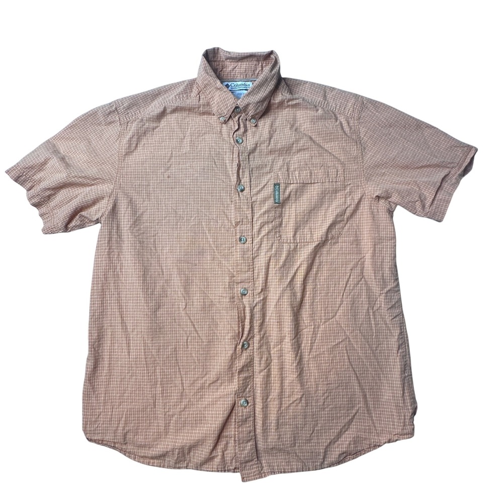 Columbia‎ Shirt Mens M Orange Micro Check Short Sleeve Button Down XM7643 Cotton